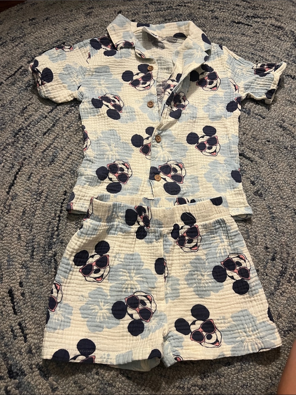 Disney Cream & Navy Short Sleeve Kids Pajama Set with Mouse Print